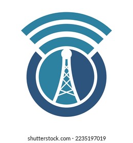Ilustración vectorial de diseño de logotipo de comunicación móvil en torre