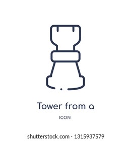tower from a chess icon from a chess set icon from sports outline collection. Thin line tower from a chess icon isolated on white background.