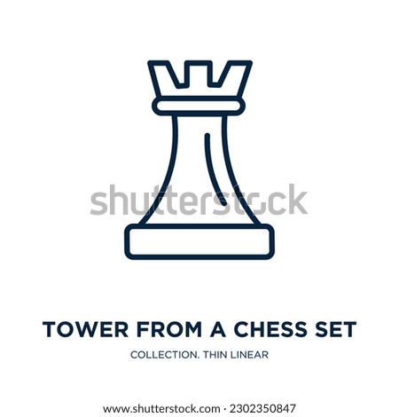 tower from a chess set icon from sports collection. Thin linear tower from a chess set, chess, competition outline icon isolated on white background. Line vector tower from a chess set sign, symbol 