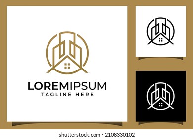tower city abstract geometry simple logo. linear style building symbol or icon concept for property, hotel, apartment, real estate logo