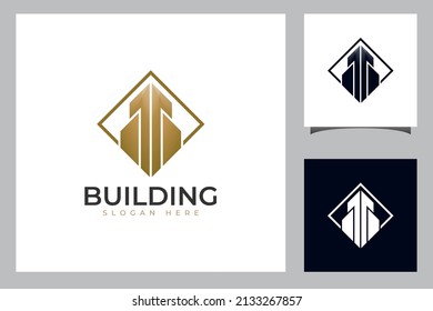 tower city urban geometry simple logo. linear building symbol or icon concept for property invest, hotel, apartment, real estate logo
