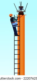 Tower Climber Vector Illustration, Tower  Telecommunication Climber Technician, Work In Danger And Height, Communication Industry