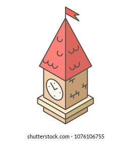 Tower clock icon. Isometric illustration of tower clock vector icon for web