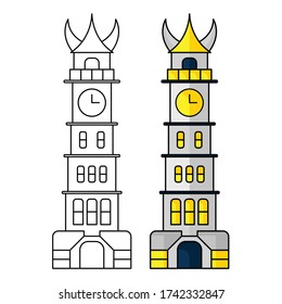 The Tower Clock Vector, Simple line icon. Flat Desgin.