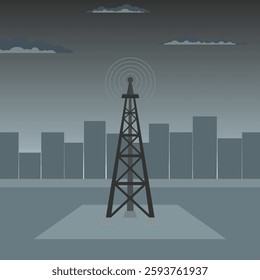 Tower with communication antenna.Vector illustration.