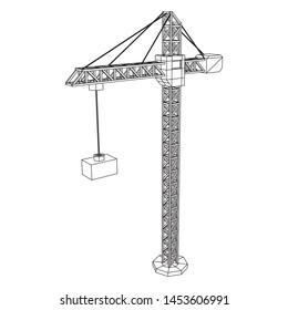 Tower construction building crane. Wireframe low poly mesh vector illustration