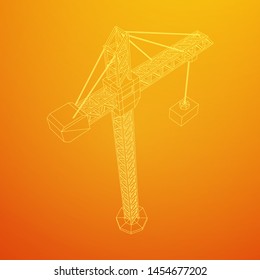 Tower construction building crane. Wireframe low poly mesh vector illustration