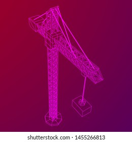 Tower construction building crane. Wireframe low poly mesh vector illustration