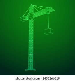 Tower construction building crane. Wireframe low poly mesh vector illustration