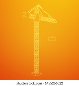 Tower construction building crane. Wireframe low poly mesh vector illustration