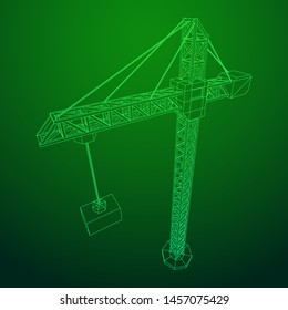 Tower construction building crane. Wireframe low poly mesh vector illustration