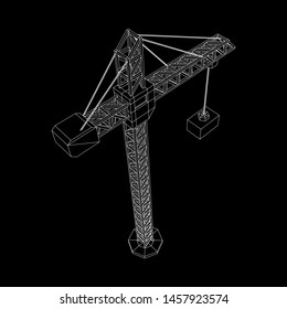 Tower construction building crane. Wireframe low poly mesh vector illustration
