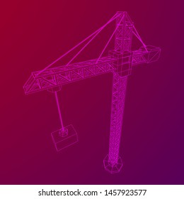 Tower construction building crane. Wireframe low poly mesh vector illustration