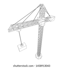 Tower construction building crane. Wireframe low poly mesh vector illustration