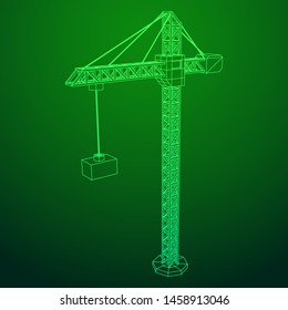 Tower construction building crane. Wireframe low poly mesh vector illustration