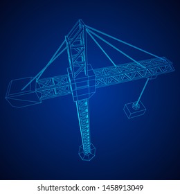 Tower construction building crane. Wireframe low poly mesh vector illustration