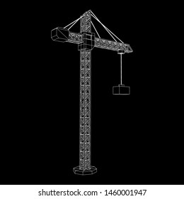 Tower construction building crane. Wireframe low poly mesh vector illustration