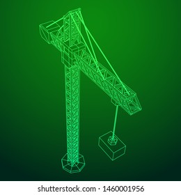 Tower construction building crane. Wireframe low poly mesh vector illustration