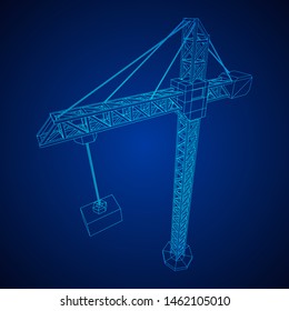 Tower construction building crane. Wireframe low poly mesh vector illustration