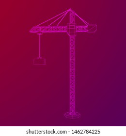 Tower construction building crane. Wireframe low poly mesh vector illustration