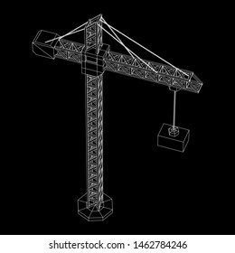 Tower construction building crane. Wireframe low poly mesh vector illustration