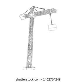 Tower construction building crane. Wireframe low poly mesh vector illustration