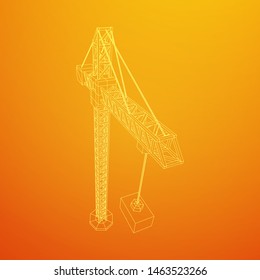 Tower construction building crane. Wireframe low poly mesh vector illustration