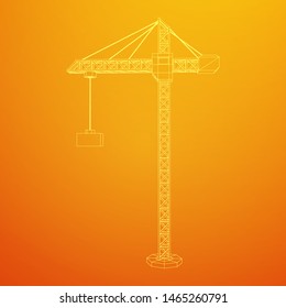 Tower construction building crane. Wireframe low poly mesh vector illustration