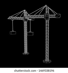 Tower construction building crane. Wireframe vector illustration