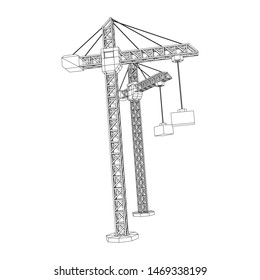 Tower construction building crane. Wireframe vector illustration