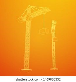 Tower construction building crane. Wireframe vector illustration