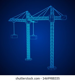 Tower construction building crane. Wireframe vector illustration