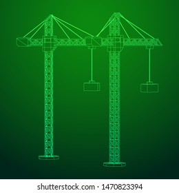 Tower construction building crane. Wireframe low poly mesh vector illustration