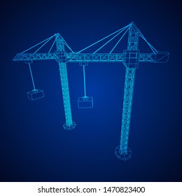 Tower construction building crane. Wireframe low poly mesh vector illustration