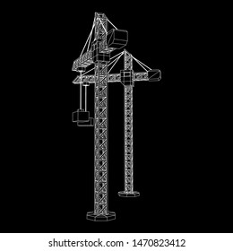 Tower construction building crane. Wireframe low poly mesh vector illustration