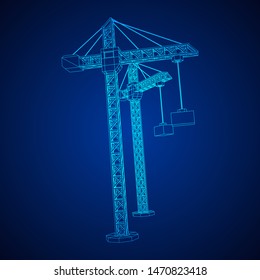 Tower construction building crane. Wireframe low poly mesh vector illustration