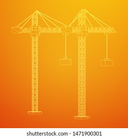 Tower construction building crane. Wireframe low poly mesh vector illustration