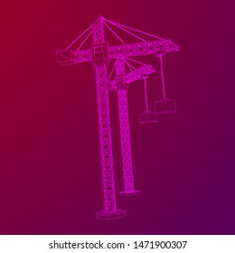 Tower construction building crane. Wireframe low poly mesh vector illustration