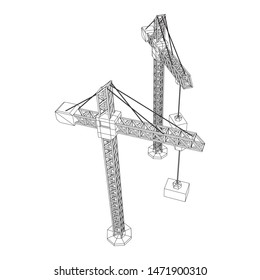 Tower construction building crane. Wireframe low poly mesh vector illustration