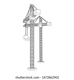 Tower construction building crane. Wireframe low poly mesh vector illustration