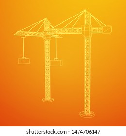 Tower construction building crane. Wireframe low poly mesh vector illustration