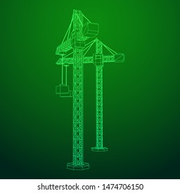 Tower construction building crane. Wireframe low poly mesh vector illustration