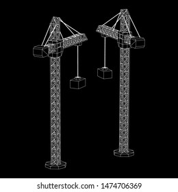 Tower construction building crane. Wireframe low poly mesh vector illustration