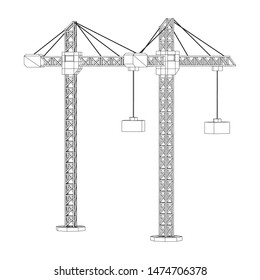 Tower construction building crane. Wireframe low poly mesh vector illustration