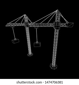 Tower construction building crane. Wireframe low poly mesh vector illustration