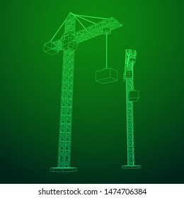 Tower construction building crane. Wireframe low poly mesh vector illustration
