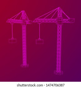 Tower construction building crane. Wireframe low poly mesh vector illustration