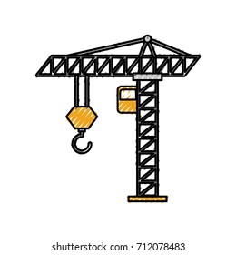 tower construction crane cabin hook industrrial vector illustration