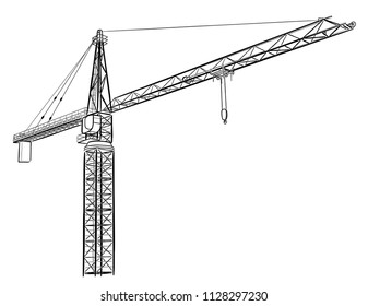 Tower construction crane. Detailed vector illustration isolated on white background.