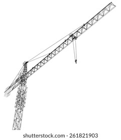Tower construction crane. Detailed vector illustration isolated on white background. Vector rendering of 3d